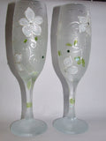frosted , hand painted wedding glasses